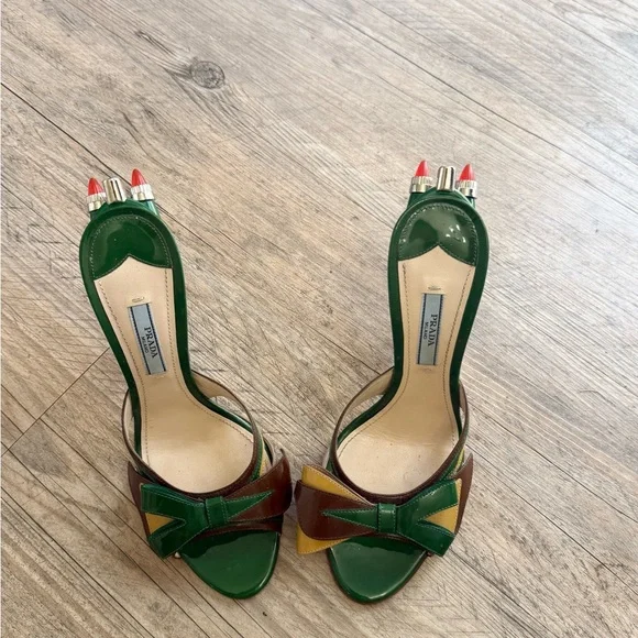 Prada 2012 Tail Light Runway Multi-Accent Stiletto Sandals with Bow Detail - Picture 3 of 4